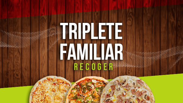 3 PIZZAS FAMILIARES  a RECOGER  por  26,95€   Nuestro triplete oferta!!!, 26,95€  tres pizzas de la carta o margarita y elegir entre  dos ingredientes mas....  