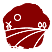 Logotipo en el que se representa un huerto con un molino en el fondo