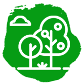 Logotipo de color verde en el que se representan unos árboles y una nube
