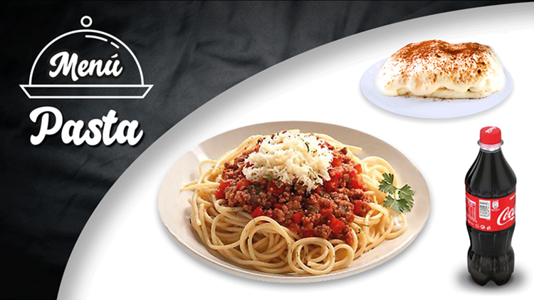 Elige una de nuestras pastas, una bebida de 500ml  y  un postre a elegir entre helado individual, tiramisú de frambuesa o tiramisú clásico.