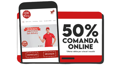 50% DE DESCUENTO EN TODAS LAS PIZZAS MEDIANAS Y FAMILIARES DE MAS DE 4 INGREDIENTES O DE LA CARTA.EN SU COMPRA ONLINE Y RECOGER