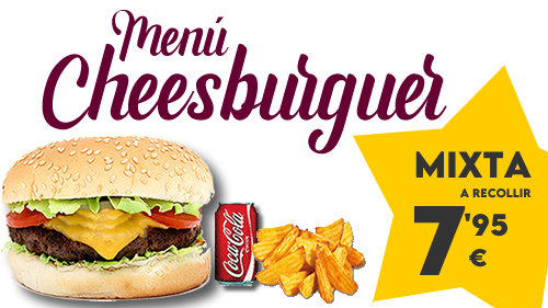 MENÚ CON HAMBURGUESA MIXTA COMPLETA, MAS PATATAS DELUXE Y REFRESCO LATA