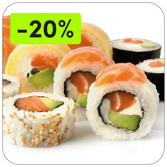 Disfruta de -20% en surtidos de sushi. Perfecto para compartir en pareja, con amigos o en familia.