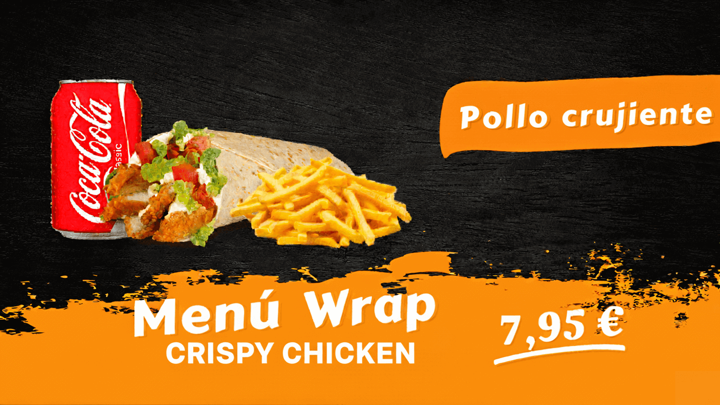 Wrap + Patatas medianas + Refresco a elegir.