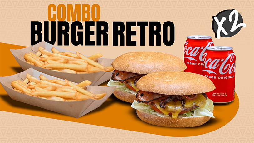 2 Burguer Retro+2 Patatas Normales+2 Refrescos