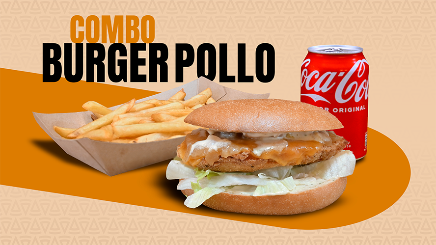Burguer Pollo+Patatas Menú +Refresco 0.33cl o Agua Pequeña