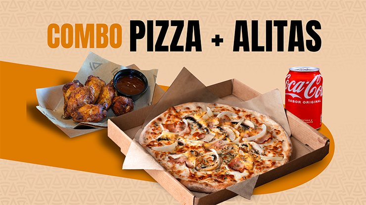 Pizza Peq. 5 ingredientes+Alitas Pollo+Refresco